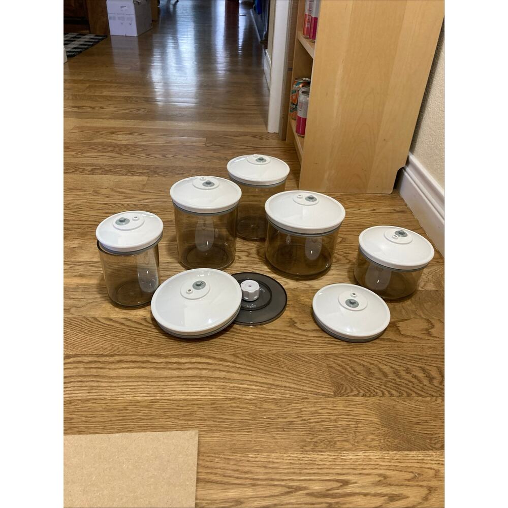 5  FoodSaver Snail Vacuum Container Storage Canisters w/ Lids plus extra 3 lids